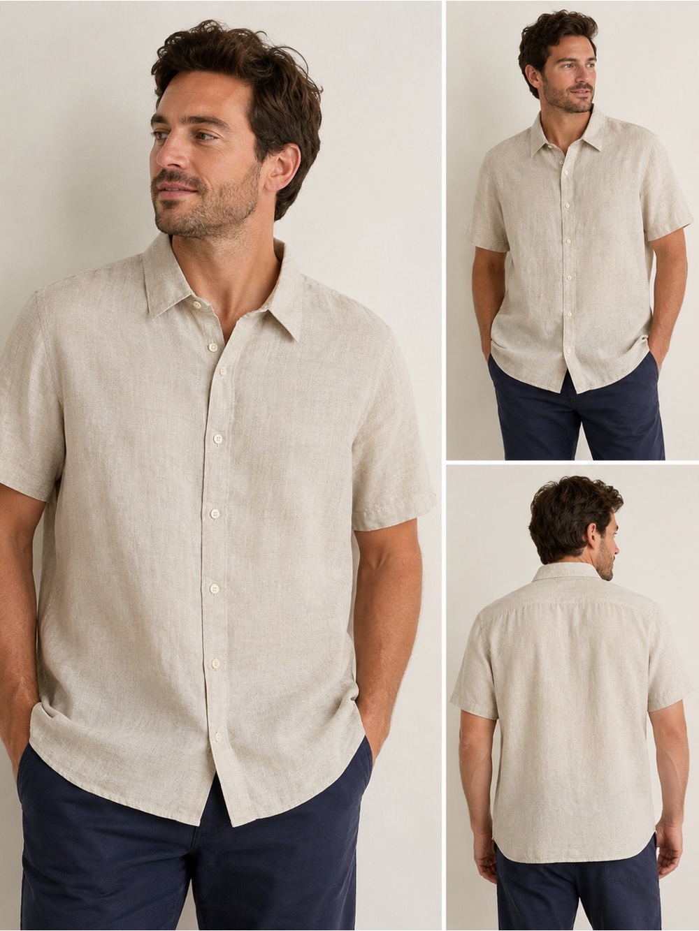 L.L.Bean 100% Linen Button Front Shirt Men’s XL Beige Short Sleeve Blouse